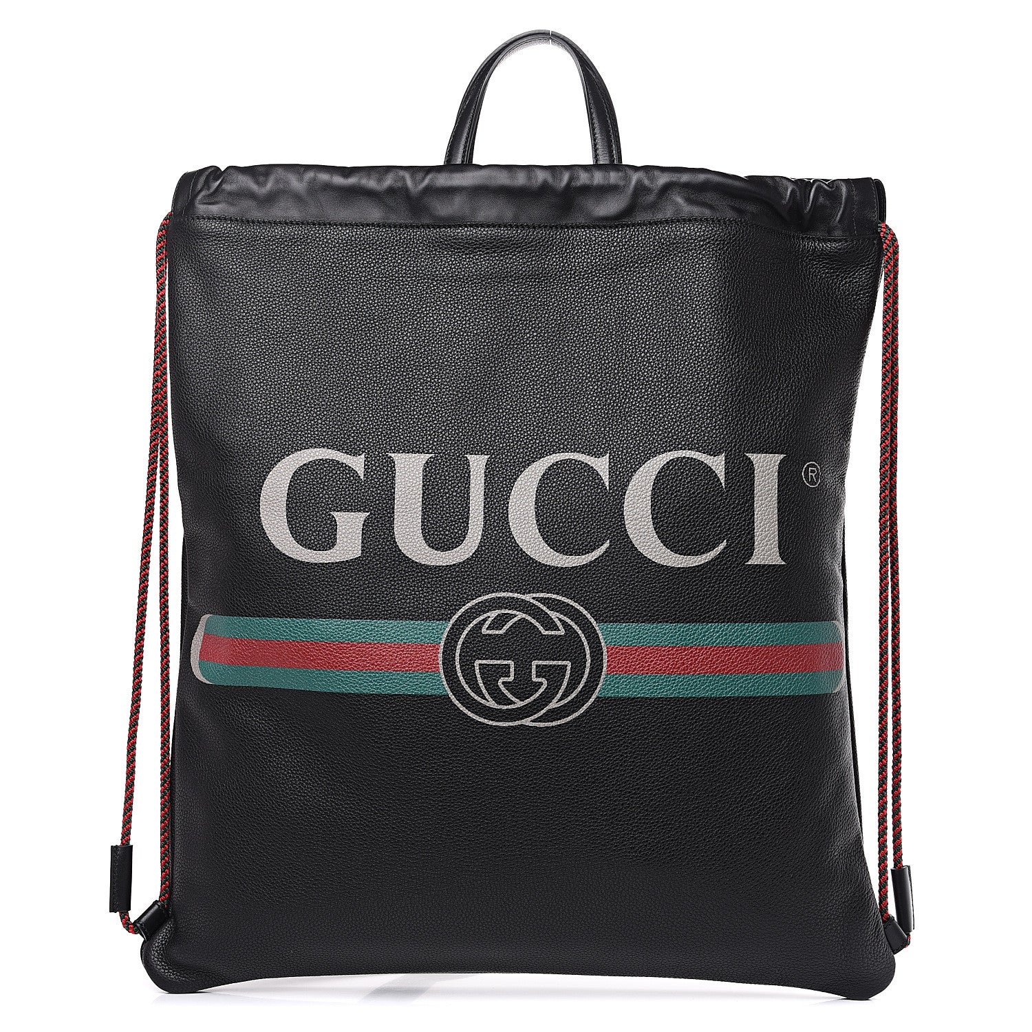 Gucci Calfskin Logo Drawstring Backpack Black 1 of 10