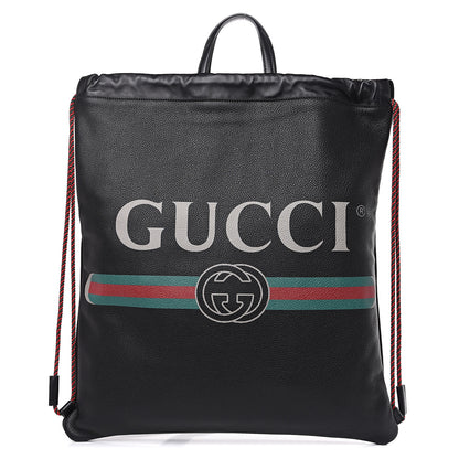 Gucci Calfskin Logo Drawstring Backpack Black 1 of 10