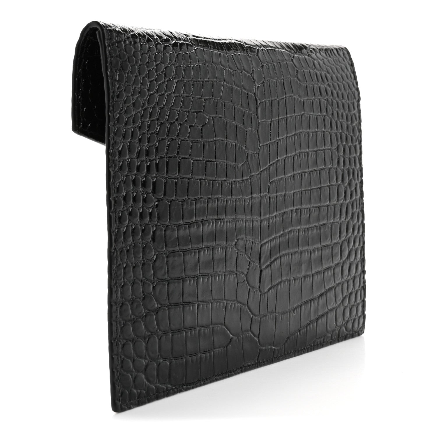 Saint Laurent Calfskin Crocodile Embossed Monogram Uptown Baby Pouch Black 3 of 8