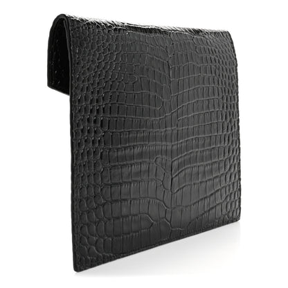 Saint Laurent Calfskin Crocodile Embossed Monogram Uptown Baby Pouch Black 3 of 8