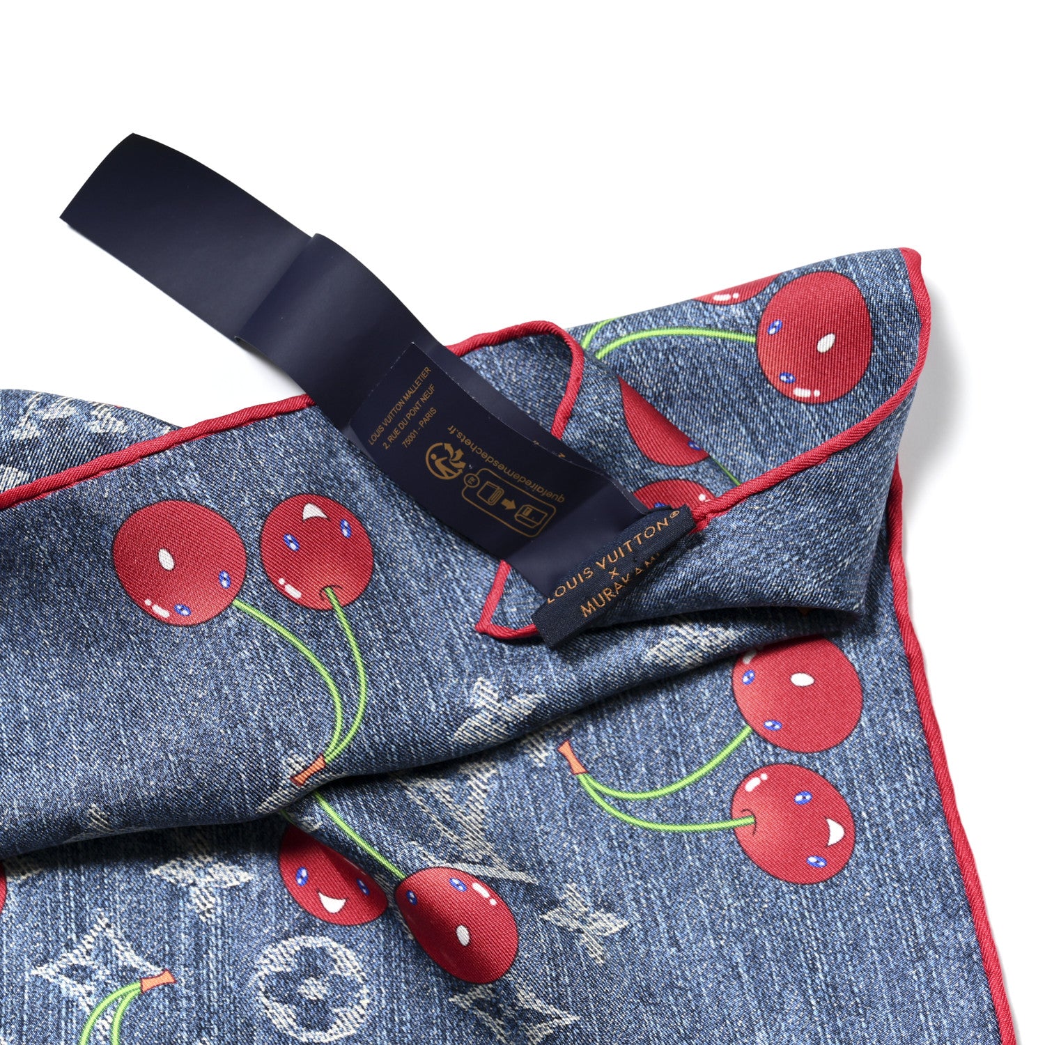 Louis Vuitton LV X TM Silk Monogram Cerises Square Scarf 90 Denim