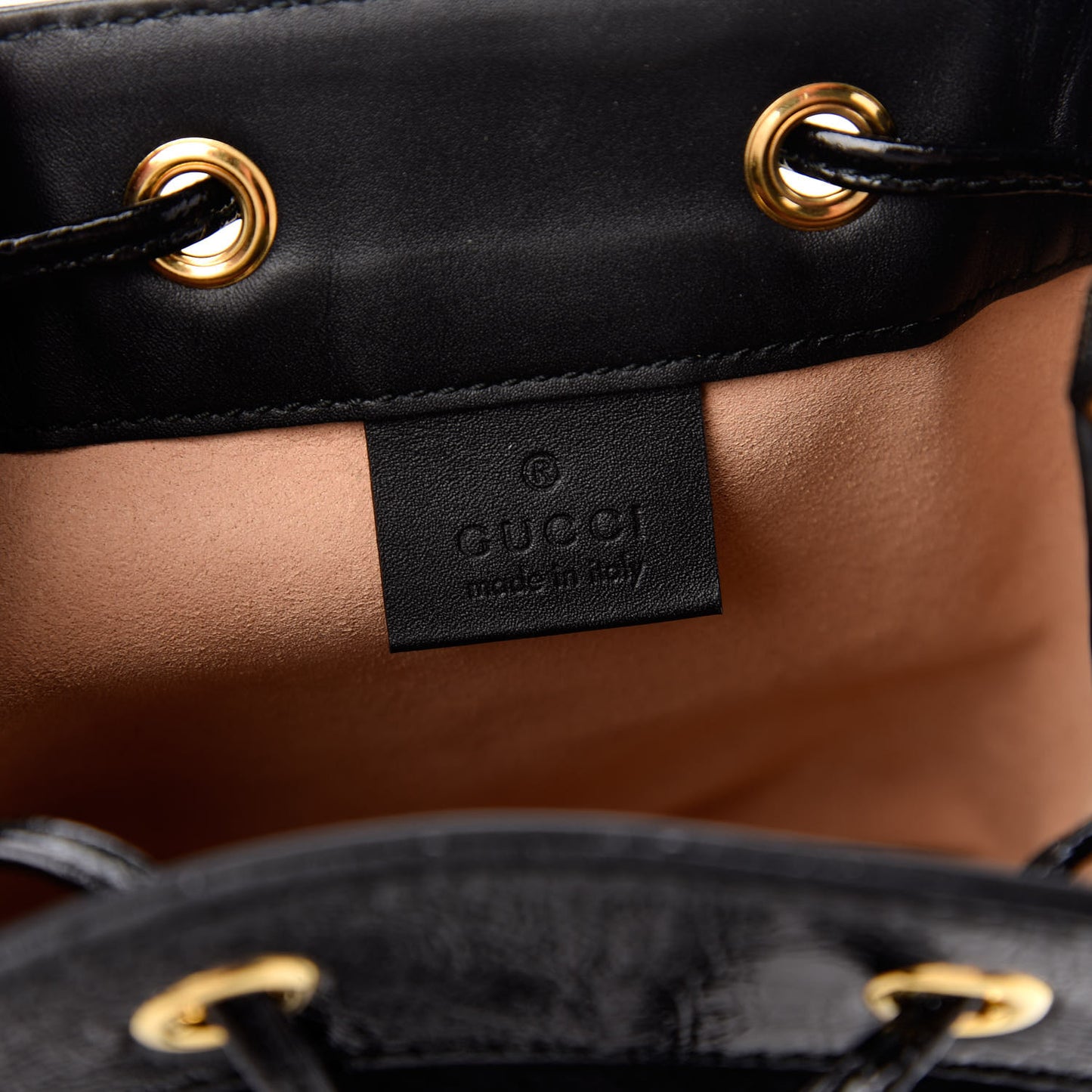 Suede Patent Web Mini Ophidia Bucket Bag Black