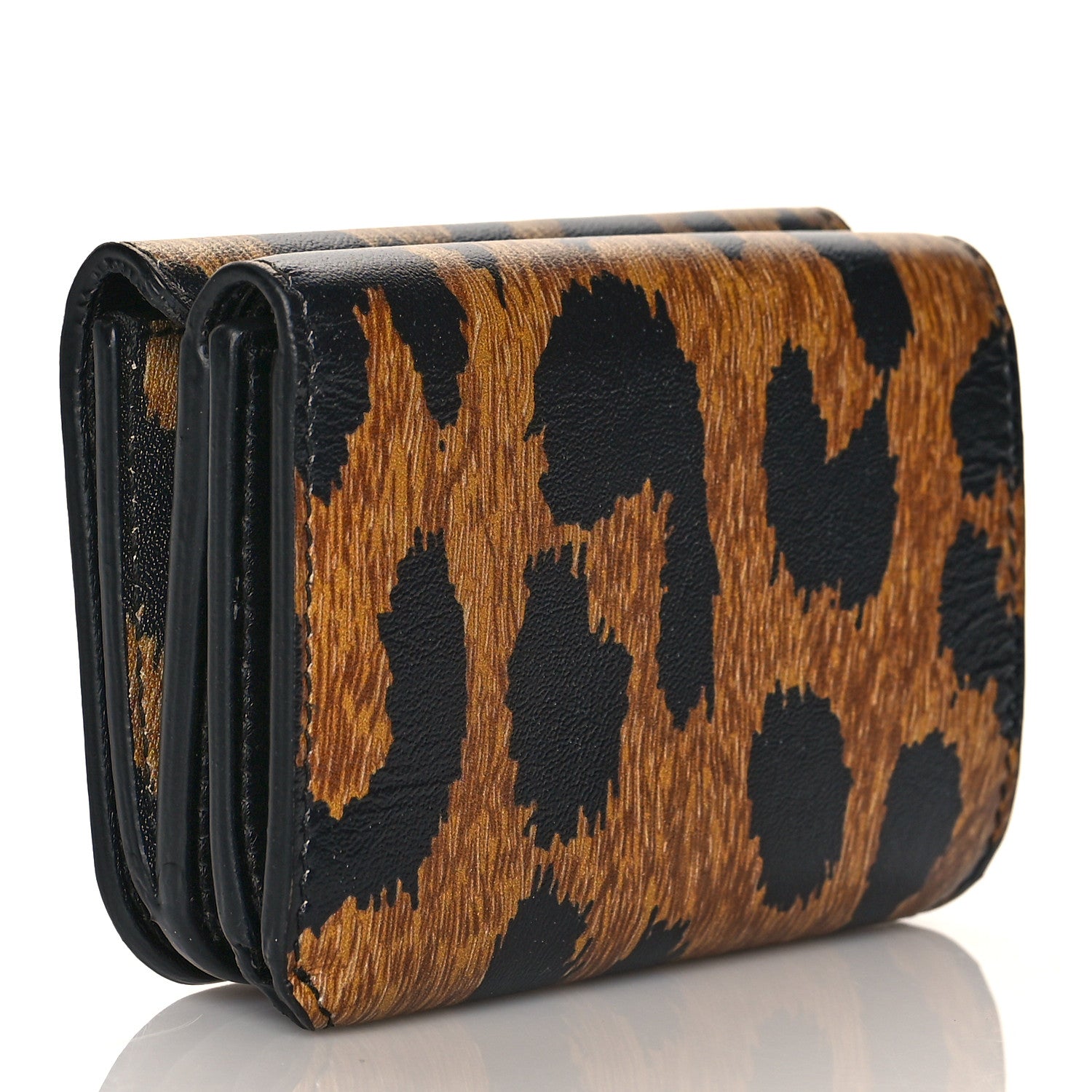 Balenciaga Calfskin Leopard Print Logo Everyday Mini Wallet Black 3 of 9