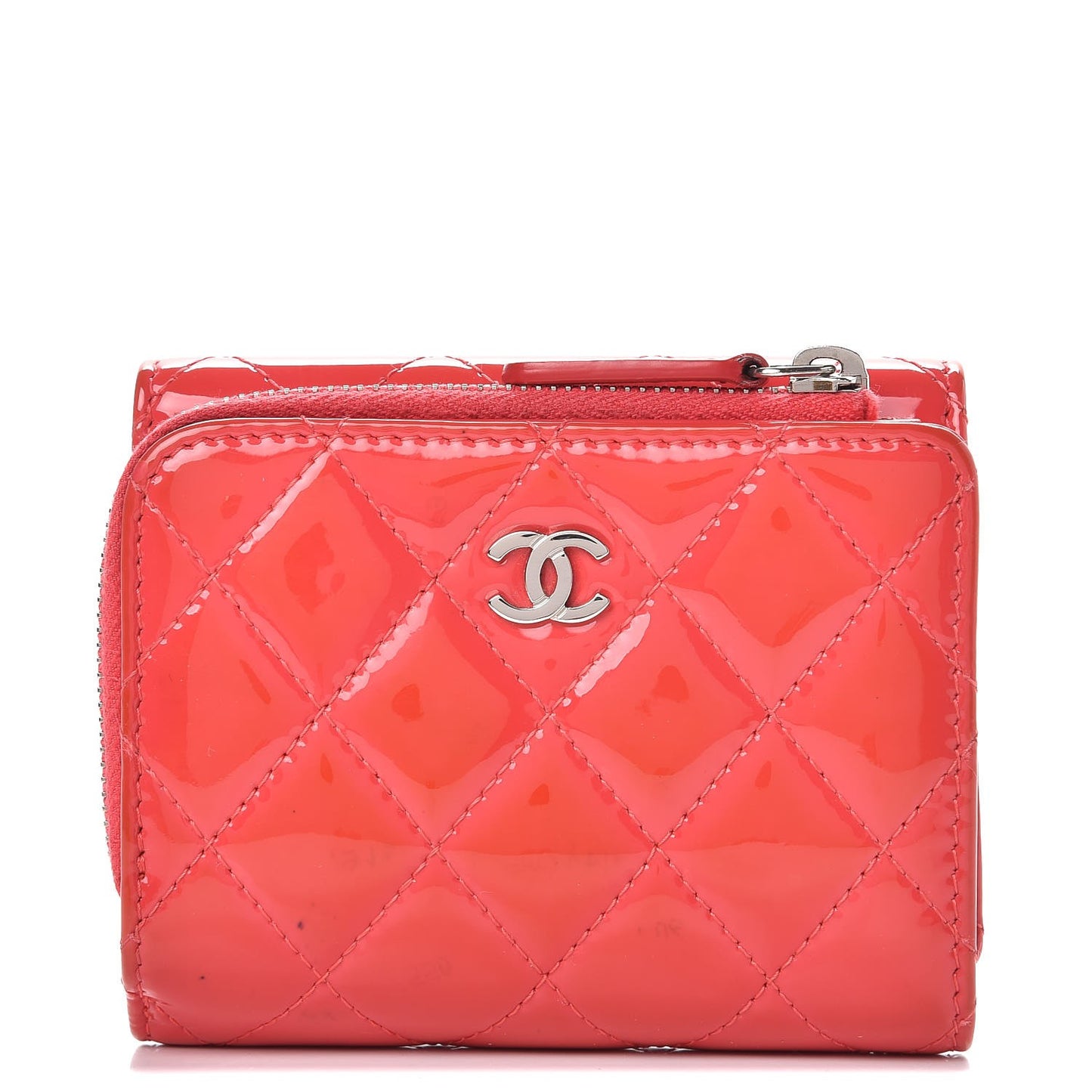 Patent Quilted Compact Zip Wallet Dark Pink