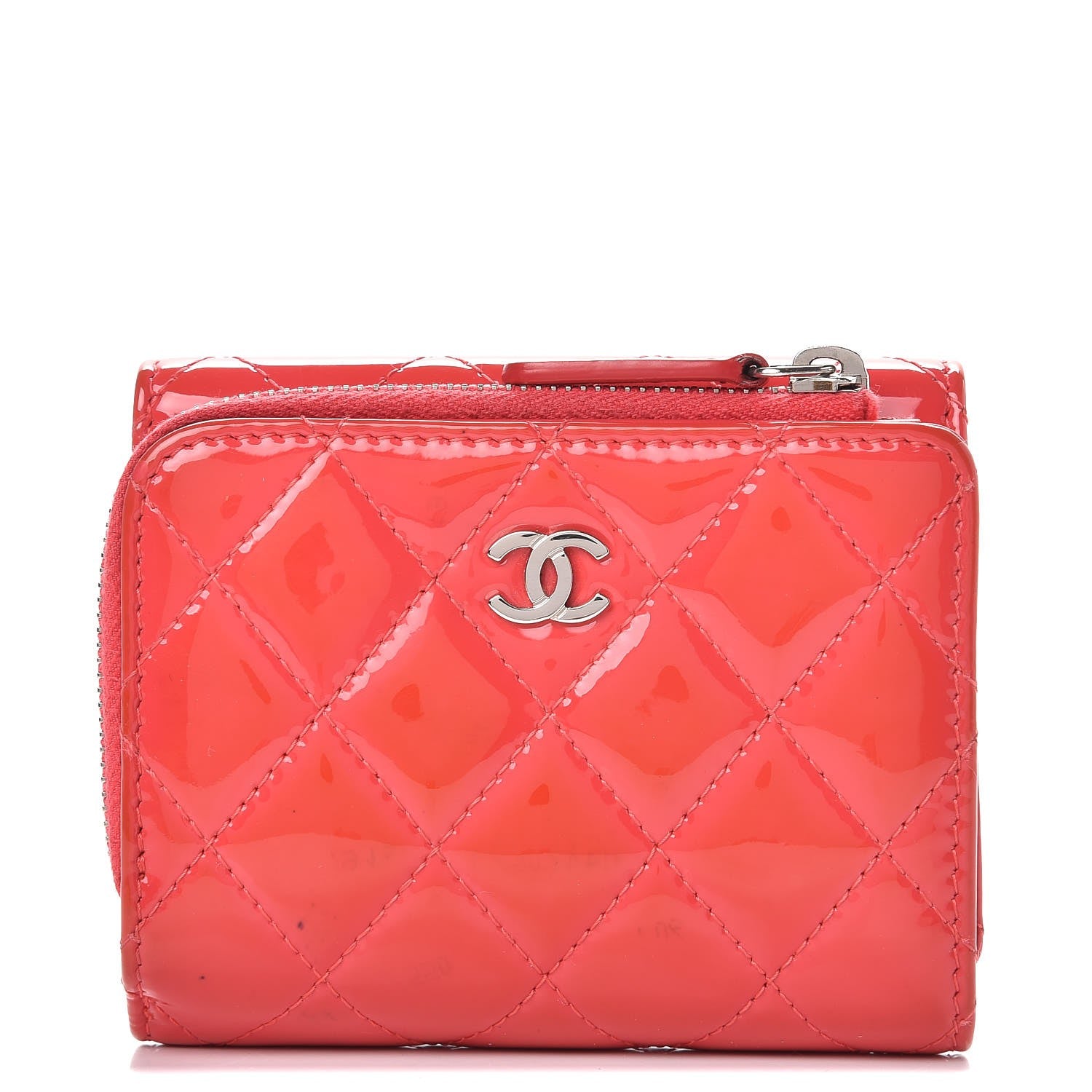 Chanel Patent Quilted Compact Zip Wallet Dark Pink 1 of 10