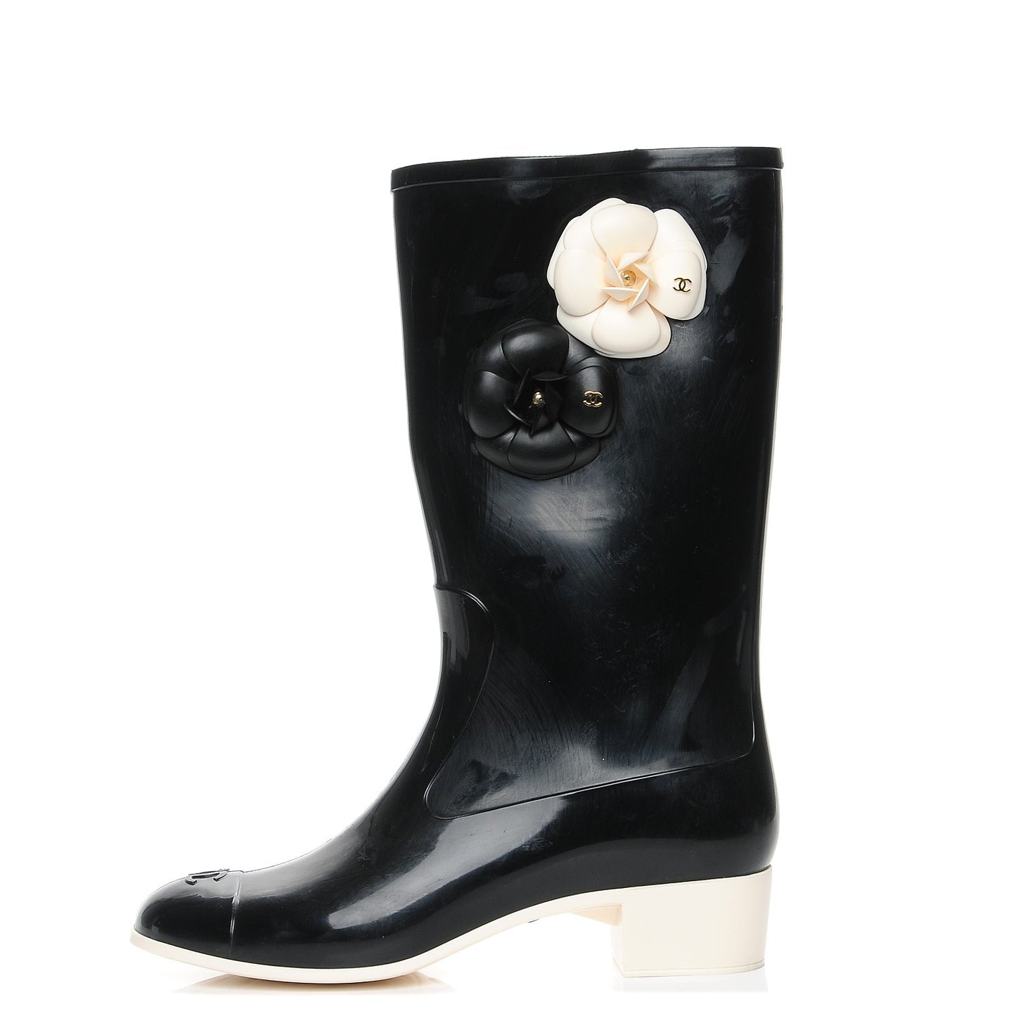 Rubber Camellia Rain Boots 42 Black
