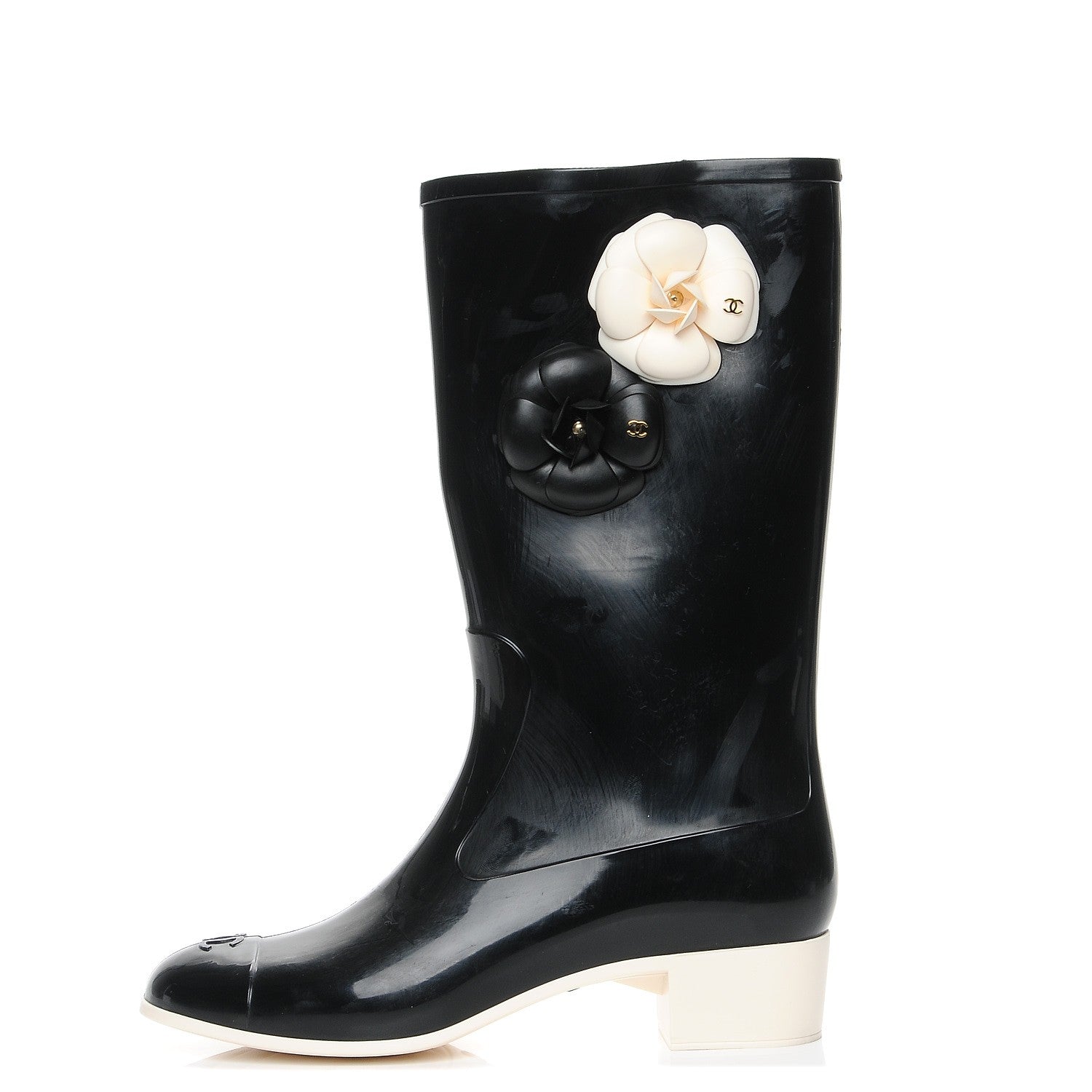 Chanel Rubber Camellia Rain Boots 42 Black 1 of 8