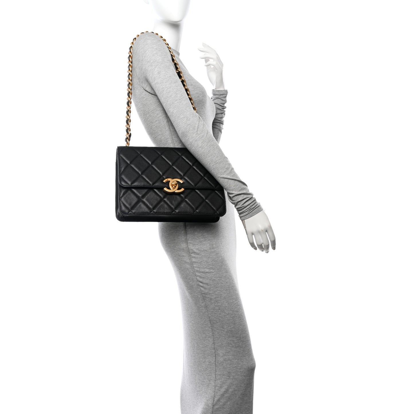 Caviar Quilted CC Large Flap Black