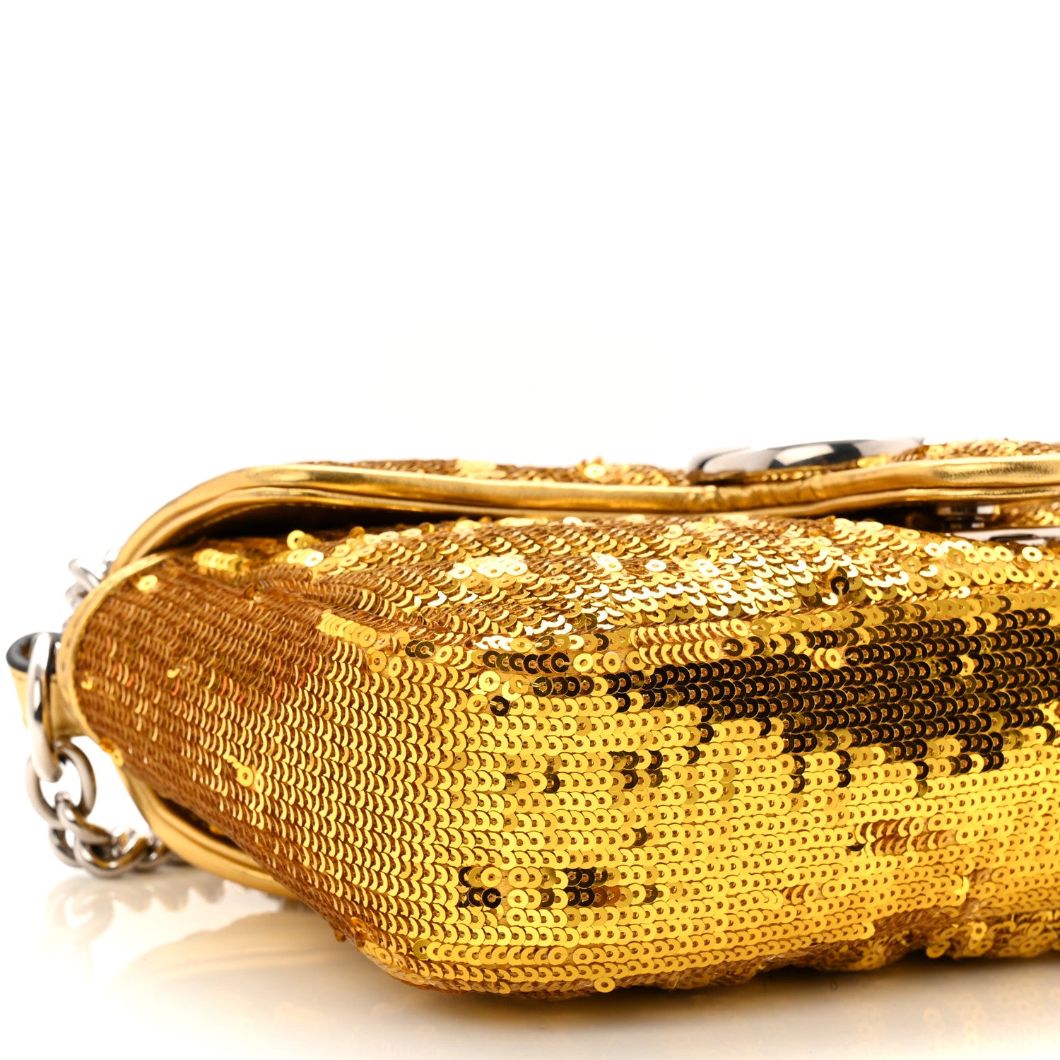 Gucci Sequin Matelasse Diagonal Mini GG Marmont Shoulder Bag Gold 9 of 13