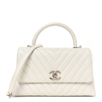Chanel Iridescent Caviar Chevron Quilted Small Coco Handle Flap White 1 of 10