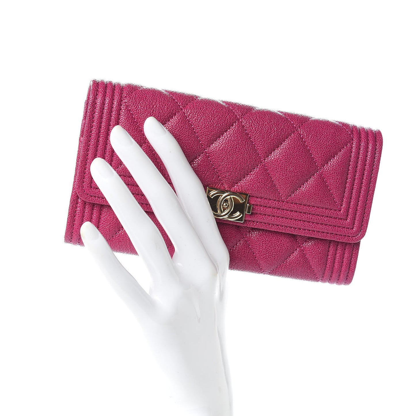 Caviar Quilted Medium Boy Flap Wallet Fuchsia