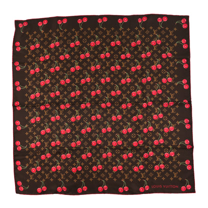 Louis Vuitton LV X TM Silk Monogram Cerises Square Scarf 90 Brown 1 of 3