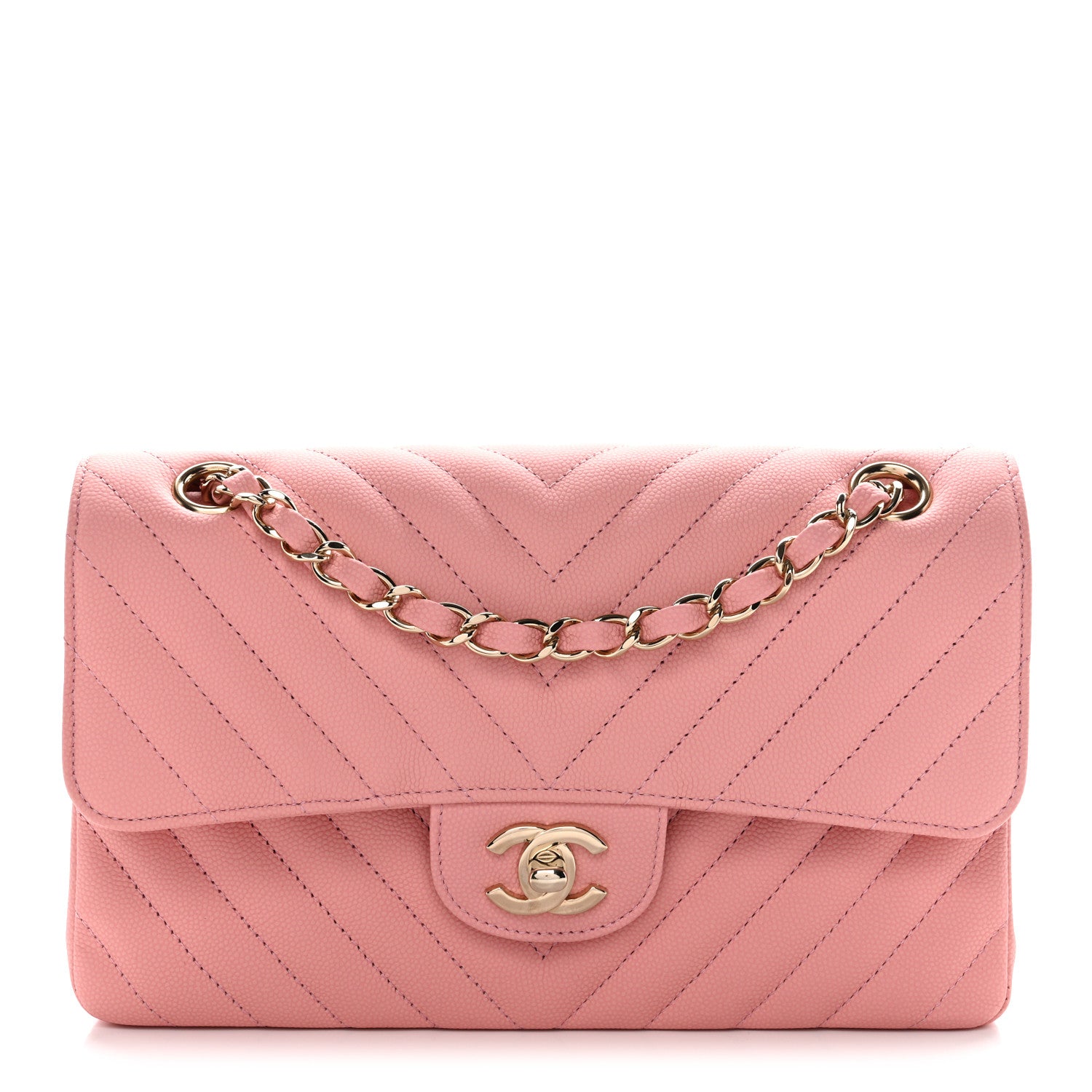 Chanel Caviar Chevron Quilted Small Double Flap Pink 1 of 11
