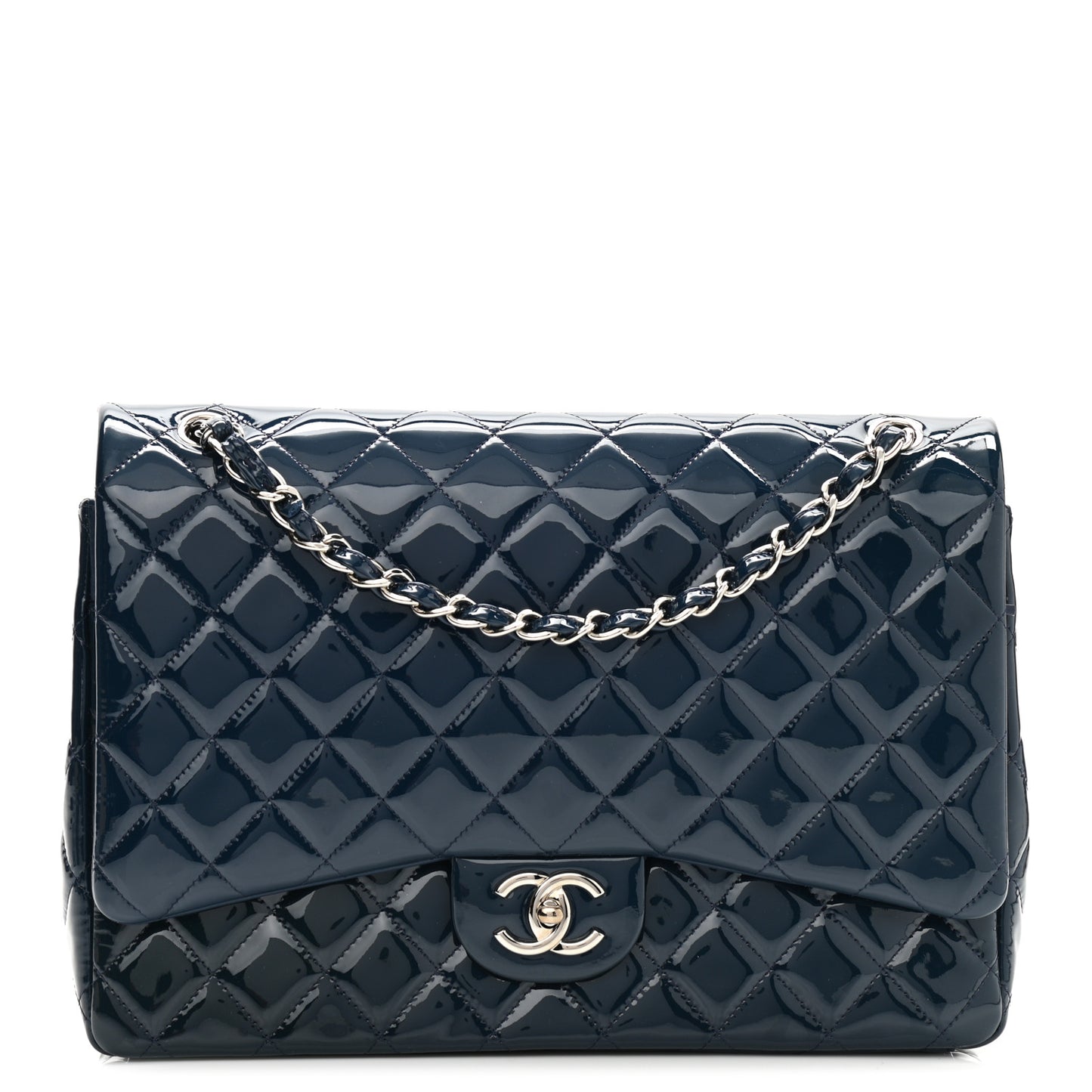Patent Quilted Maxi Double Flap Navy