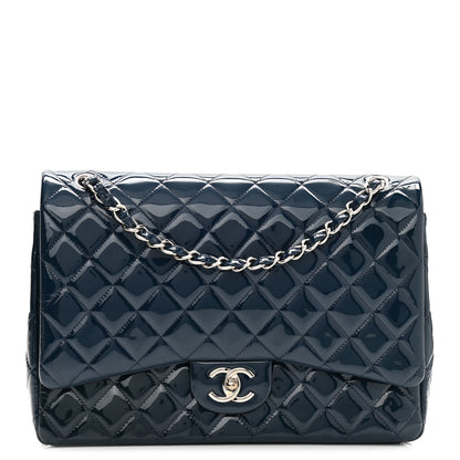 Chanel Patent Quilted Maxi Double Flap Navy 1 of 10