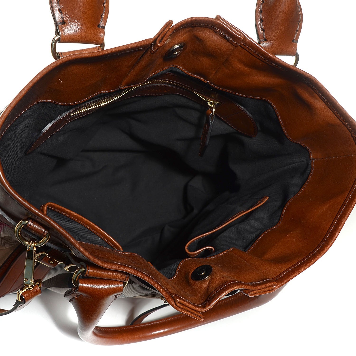 Burberry Bridle Calfskin House Check Large Whipstitch Tote Dark Tan 5 of 11