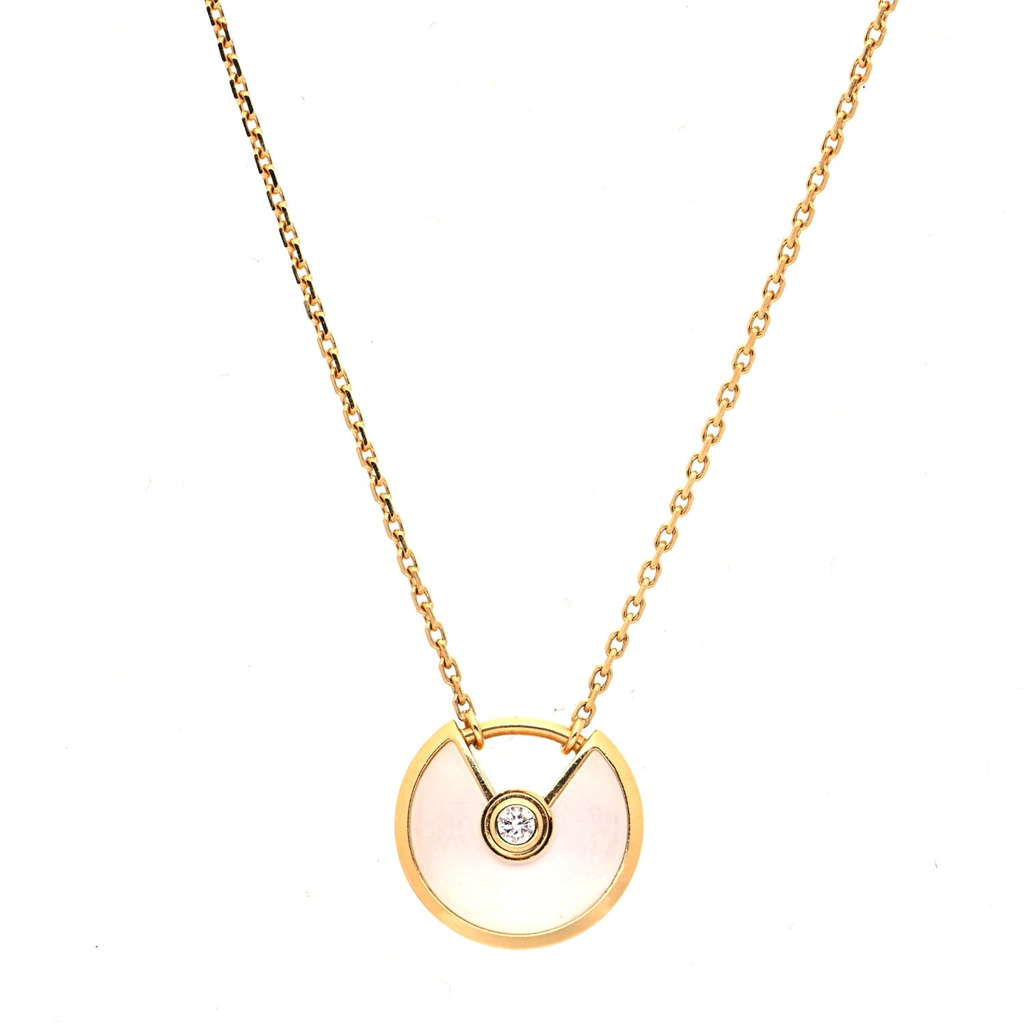 18K Yellow Gold Diamond Mother of Pearl XS Amulette de Cartier Pendant Necklace