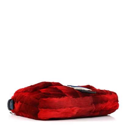 Fendi Rabbit Fur Lizard Baguette Blue Red 4 of 10