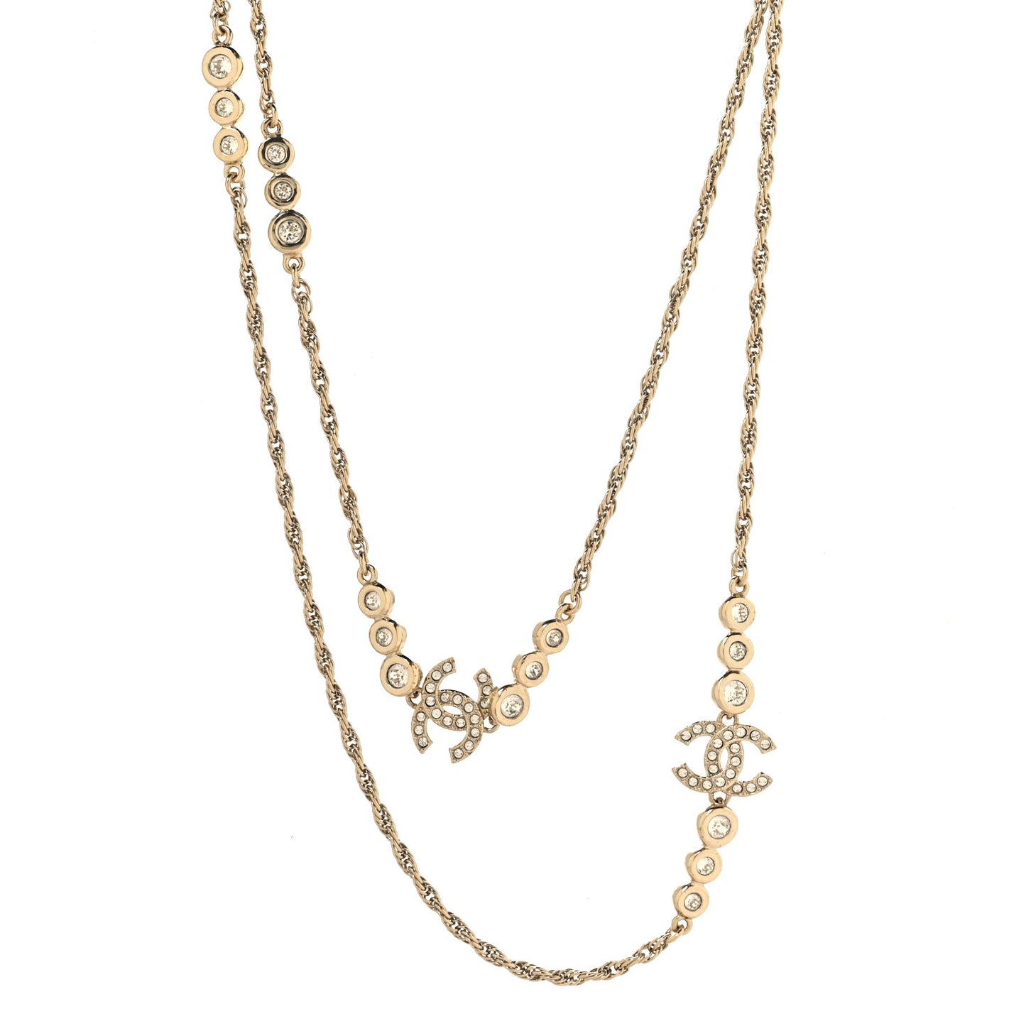 Crystal CC Twist Long Necklace Gold