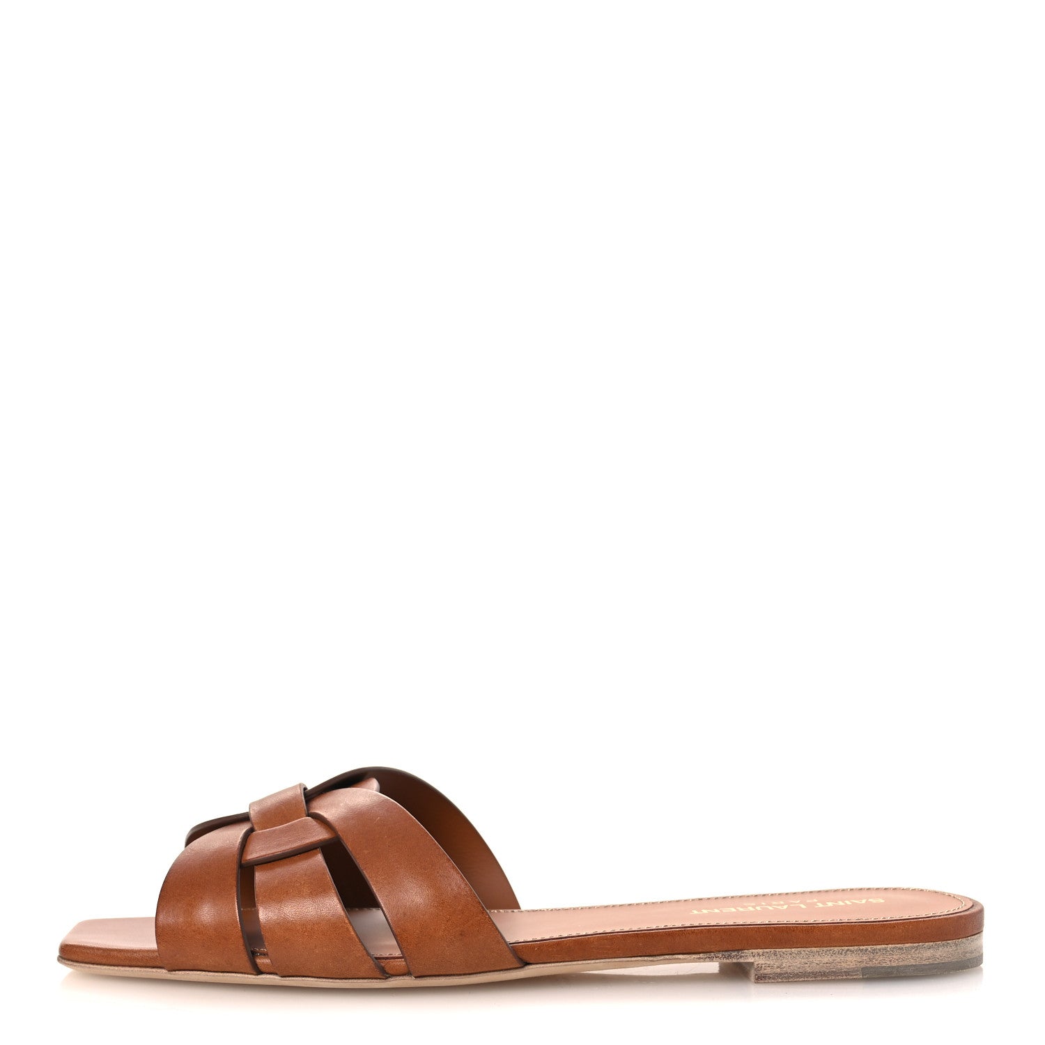 Saint Laurent Calfskin Tribute 05 Slide Sandals 38.5 Amber 1 of 13