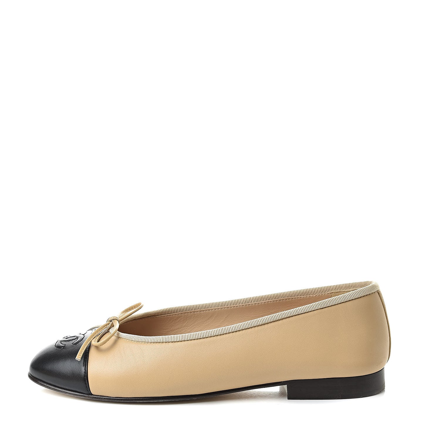 Lambskin Cap Toe CC Ballerina Flats 36 Beige Black
