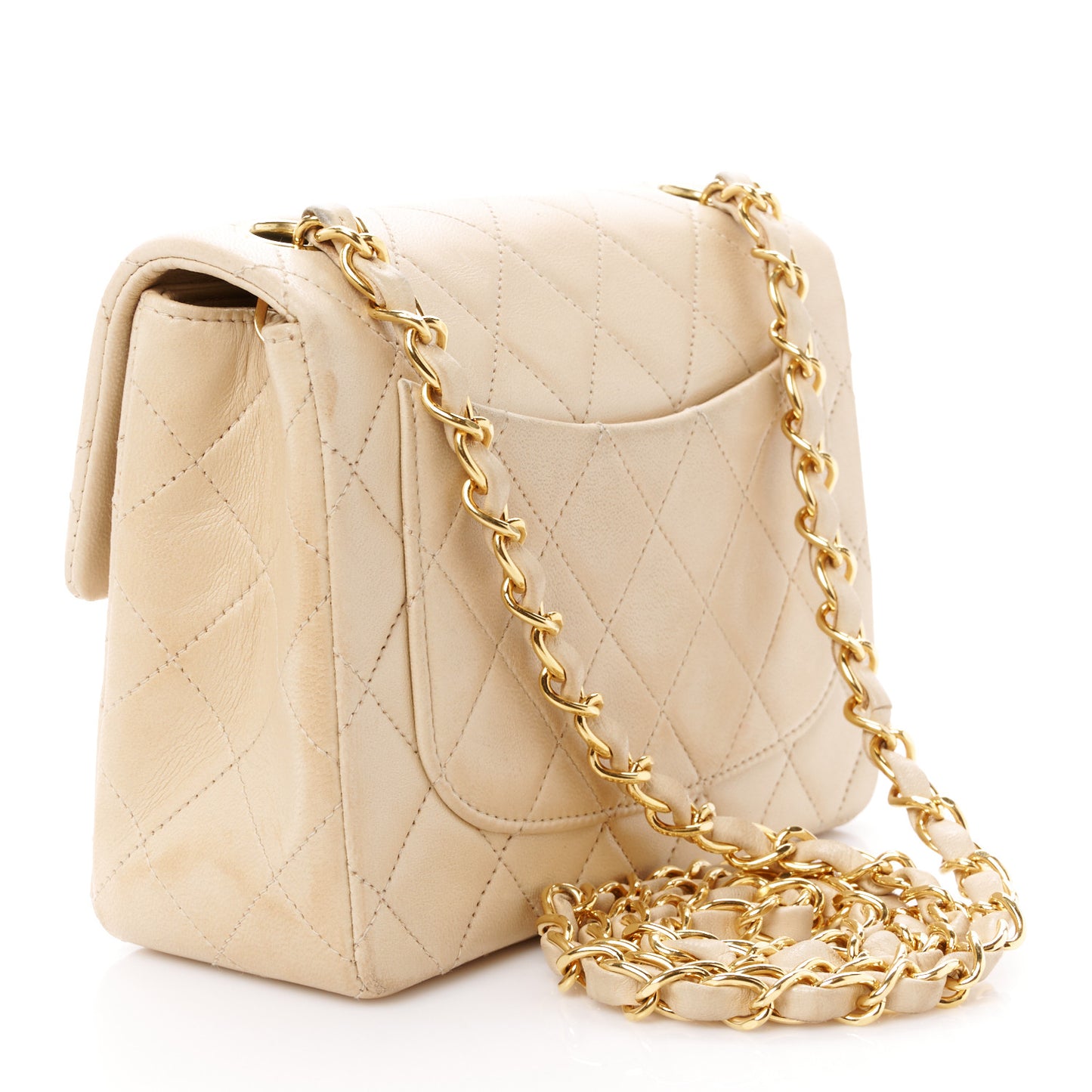 Lambskin Quilted Mini Square Flap Beige