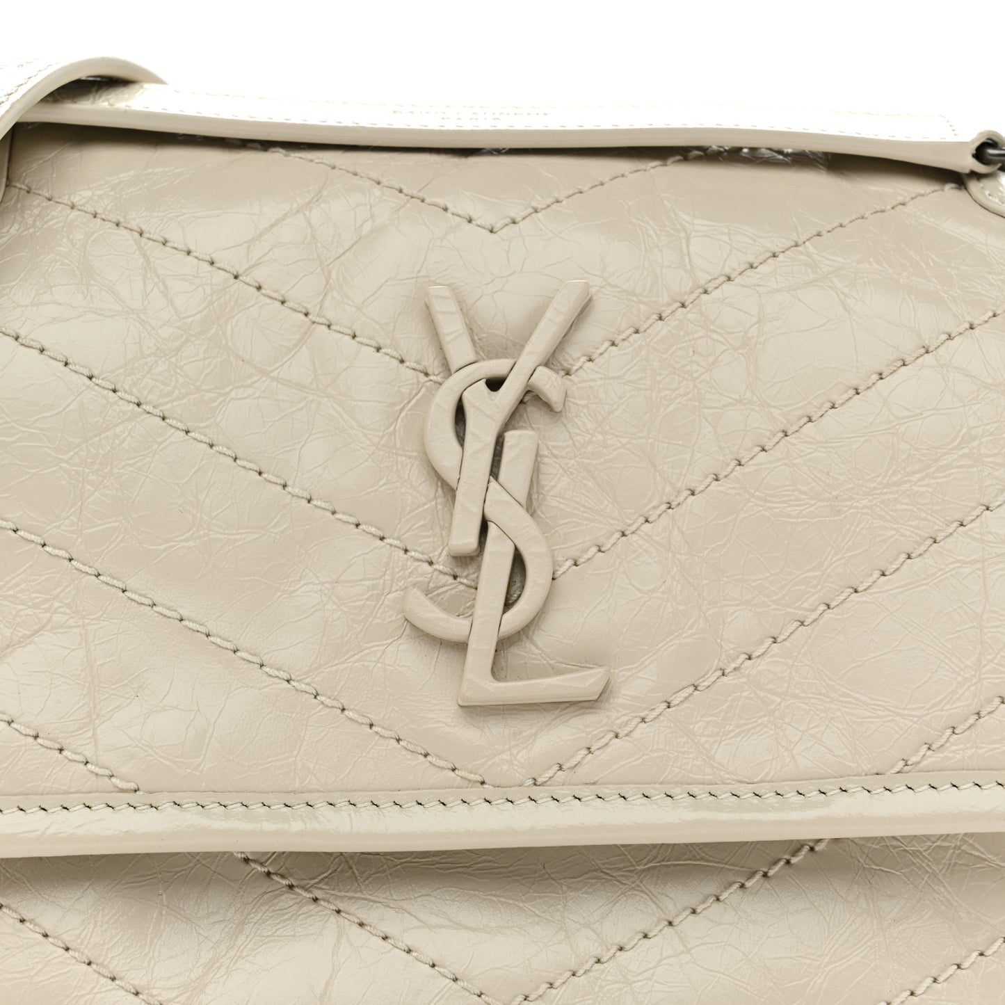 Crinkled Calfskin Matelasse Monogram Baby Niki Chain Satchel Ivory