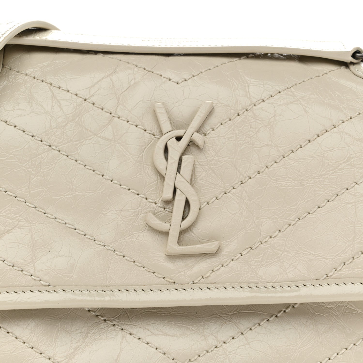 Saint Laurent Crinkled Calfskin Matelasse Monogram Baby Niki Chain Satchel Ivory 9 of 11