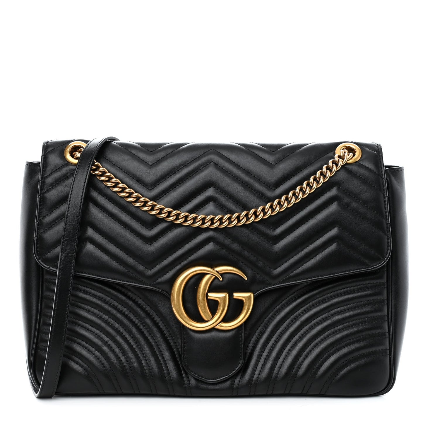 Calfskin Matelasse Large GG Marmont Shoulder Bag Black