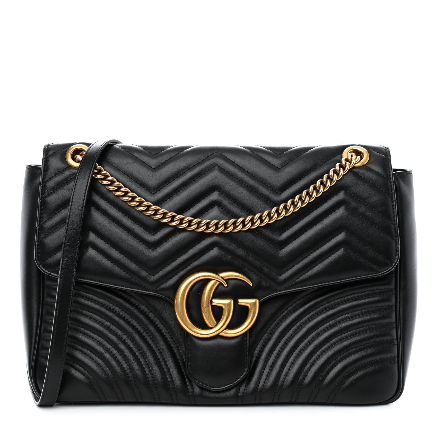 Gucci Calfskin Matelasse Large GG Marmont Shoulder Bag Black 1 of 11