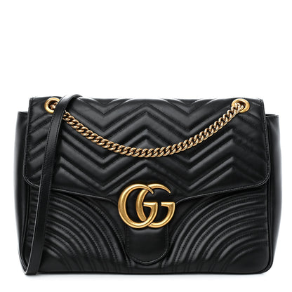 Gucci Calfskin Matelasse Large GG Marmont Shoulder Bag Black 1 of 11