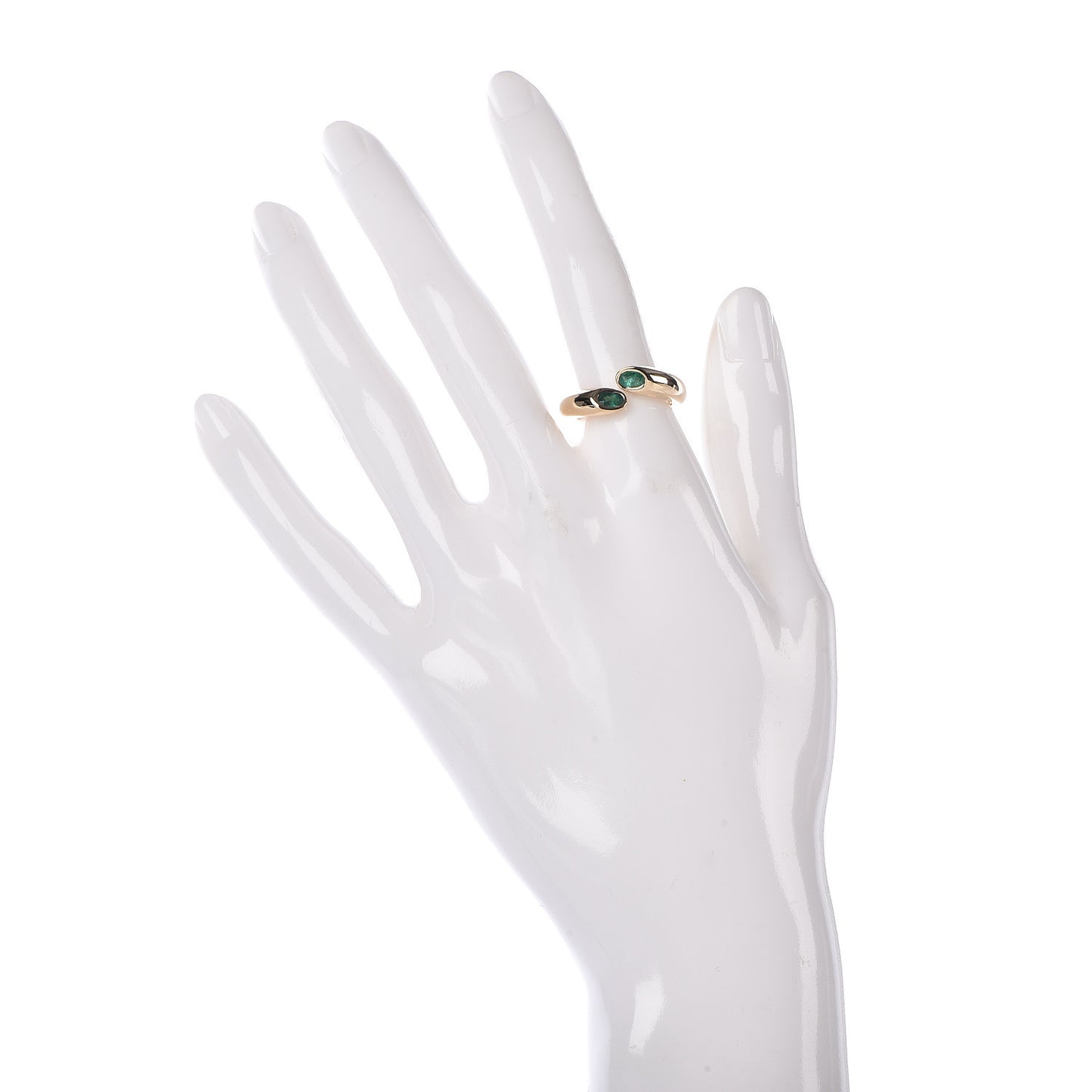 18K Yellow Gold Emerald Ellipse Deux Tetes Croisees Bypass Ring 52 6