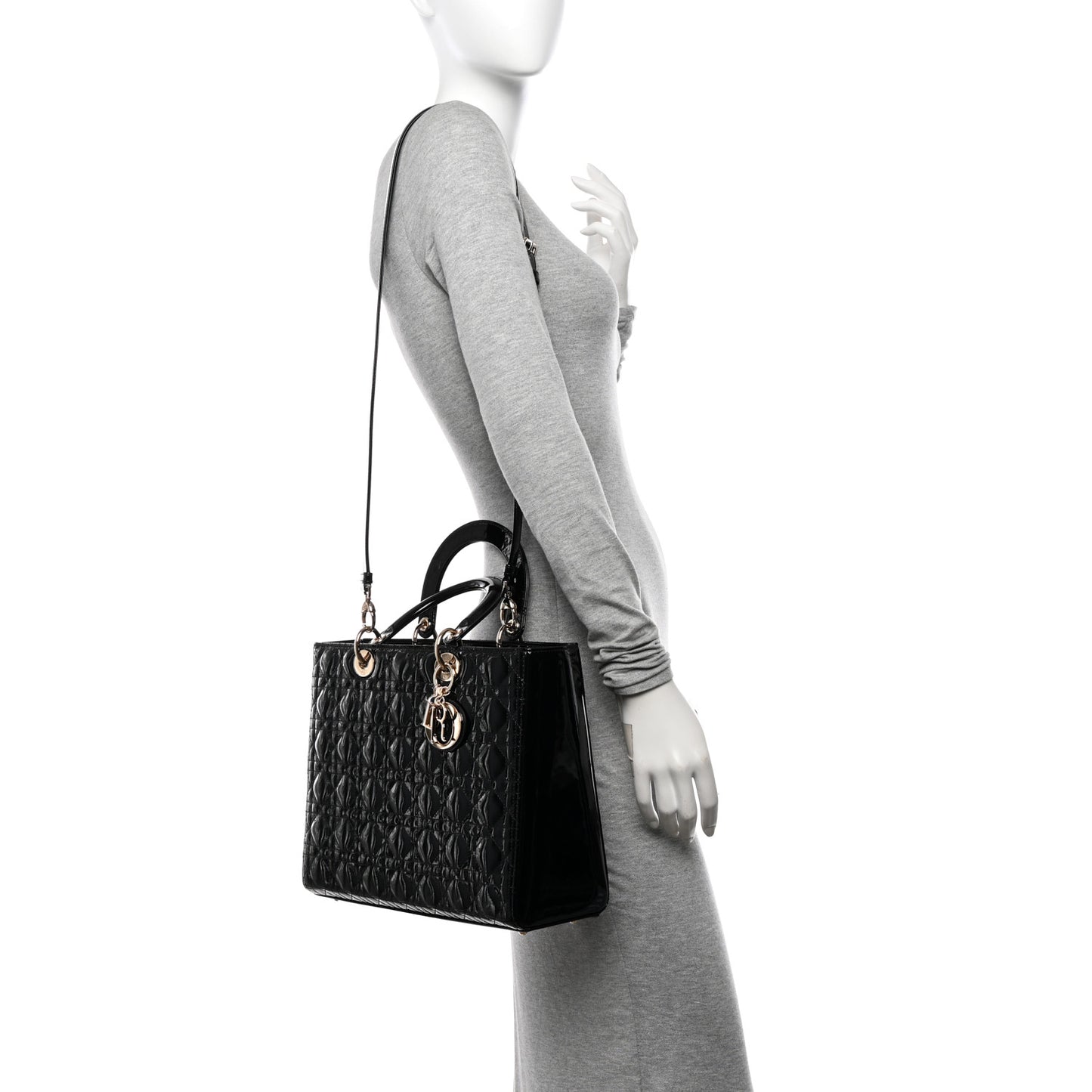 Patent Cannage Large Lady Dior Black