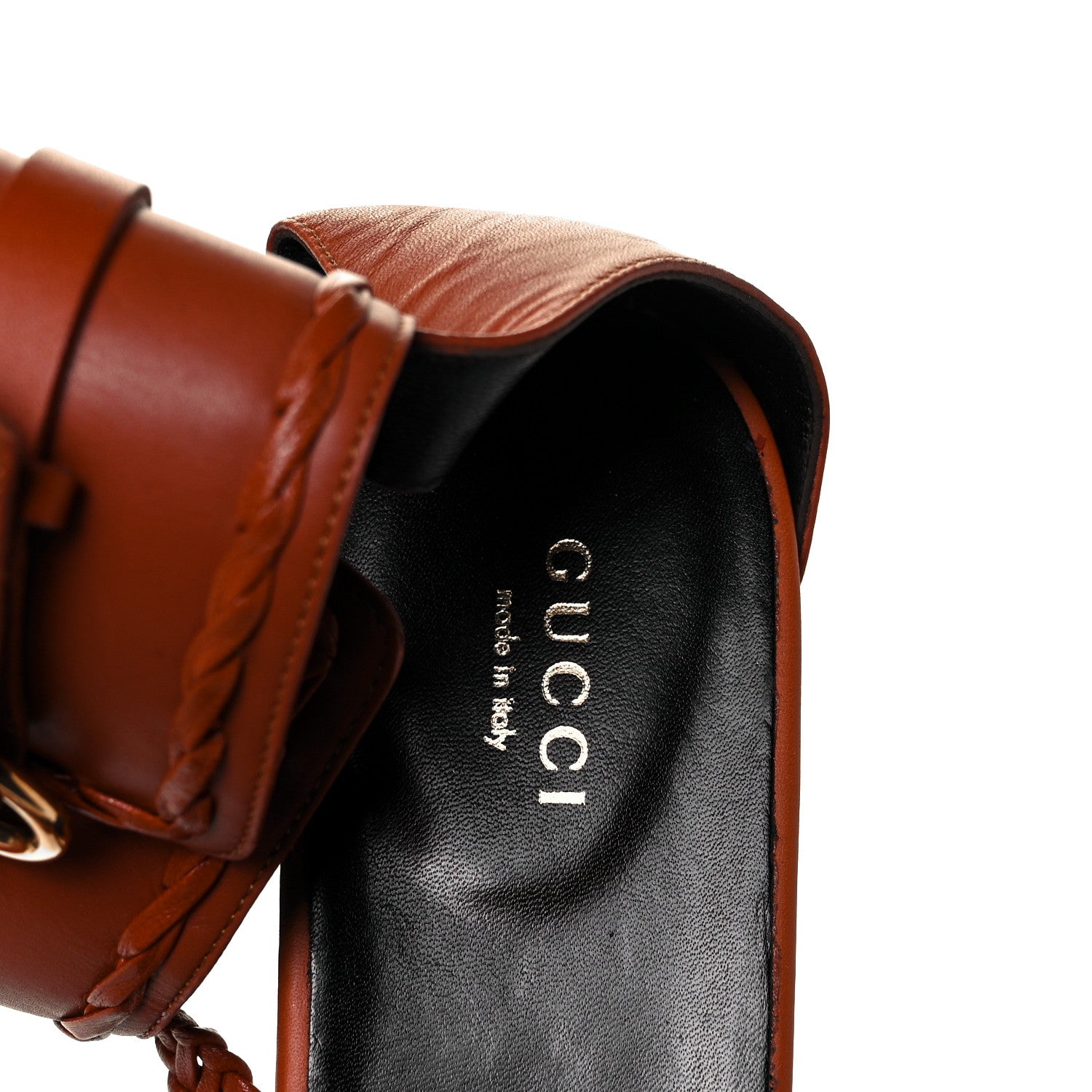 Gucci Calfskin Braided Horsebit Sandals 39.5 Cognac 7 of 8