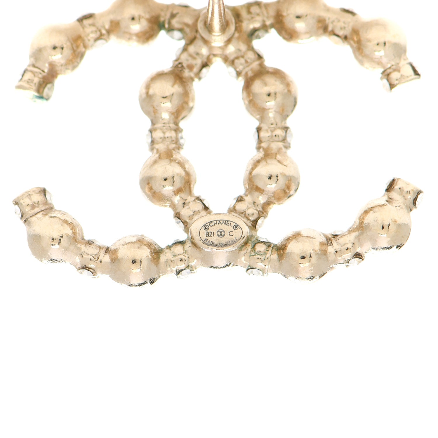 Chanel Pearl Crystal Nefertiti CC Earrings Gold 4 of 5