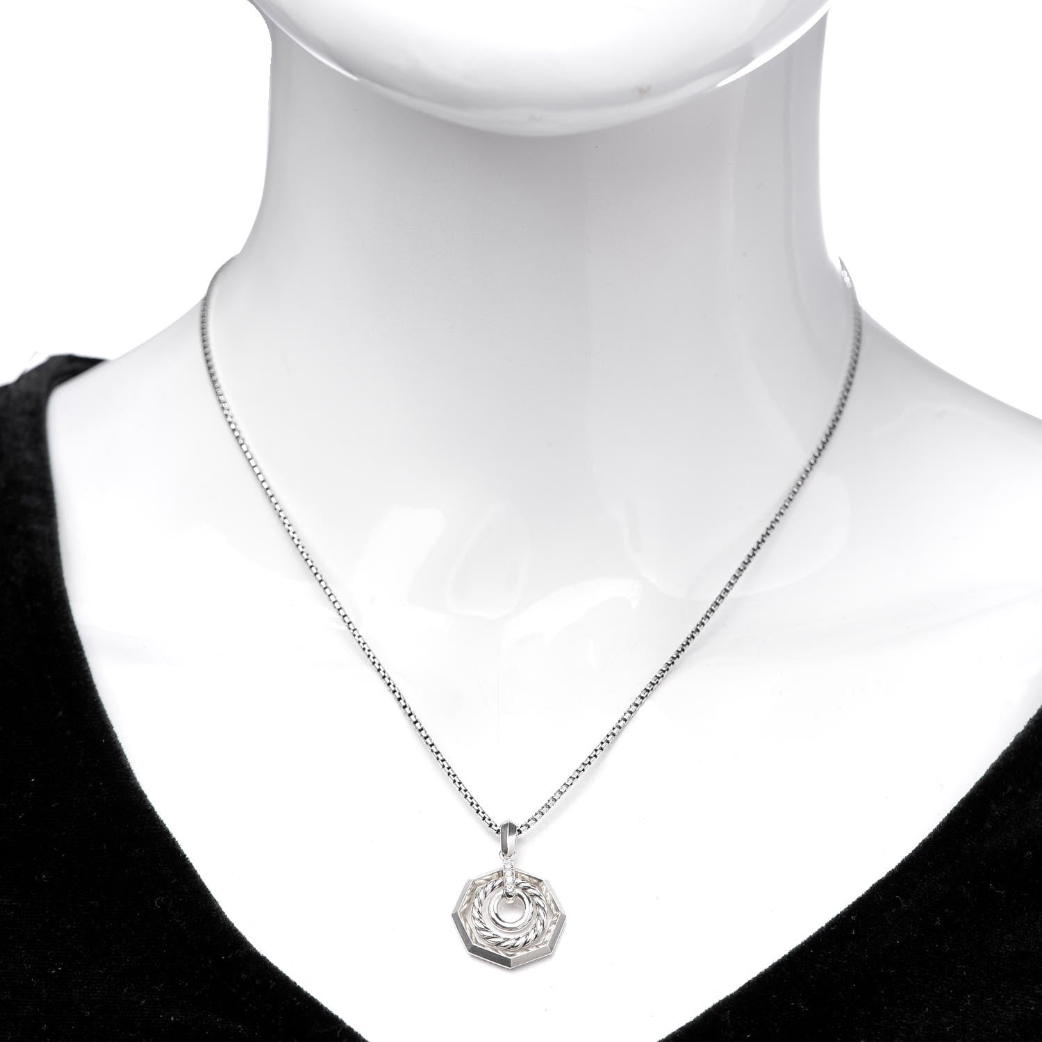 David Yurman Sterling Silver Diamond Stax Pendant Necklace 2 of 5