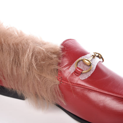 Gucci Malaga Kid Fur Womens Jordaan Loafers 37 Hibiscus Red Natural 8 of 9