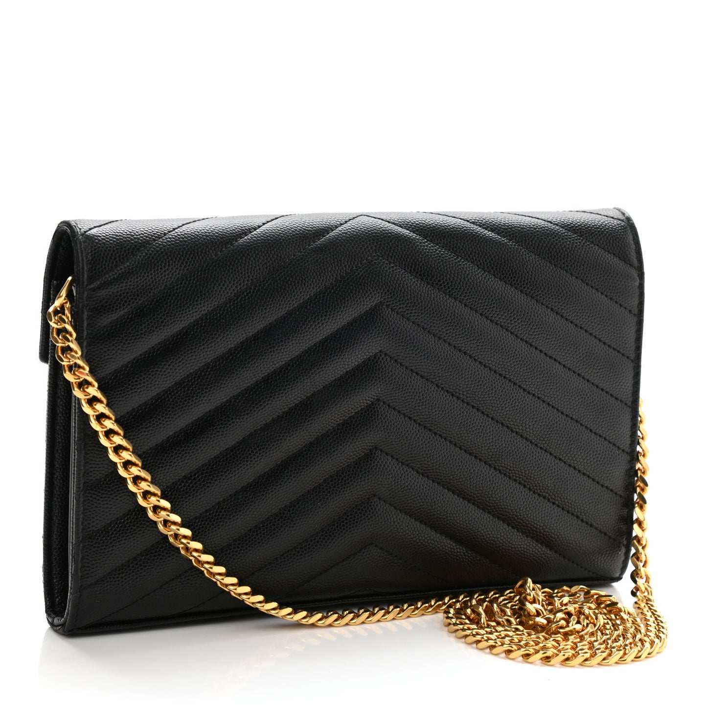 Grain De Poudre Matelasse Chevron Monogram Chain Wallet Black