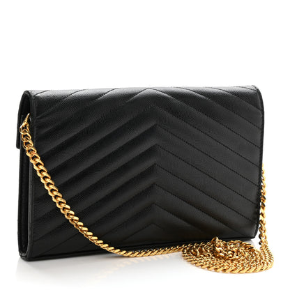 Saint Laurent Grain De Poudre Matelasse Chevron Monogram Chain Wallet Black 4 of 9