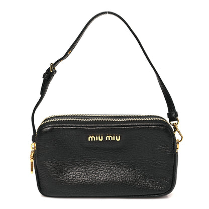 Miu Miu Goatskin Madras Double Zip Pochette Clutch Black 1 of 11