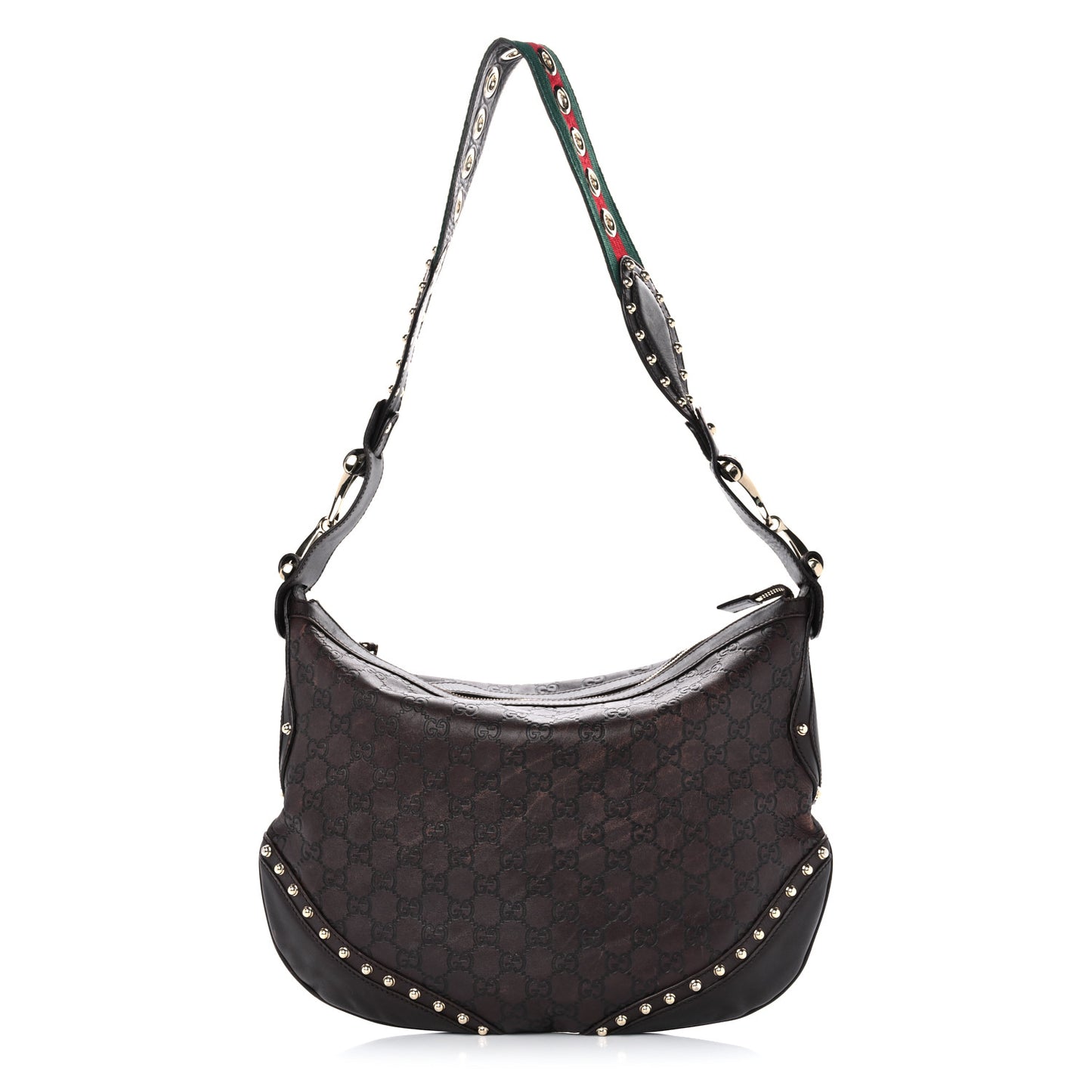 Calfskin Embossed Monogram Studded Pelham Messenger Bag Dark Brown