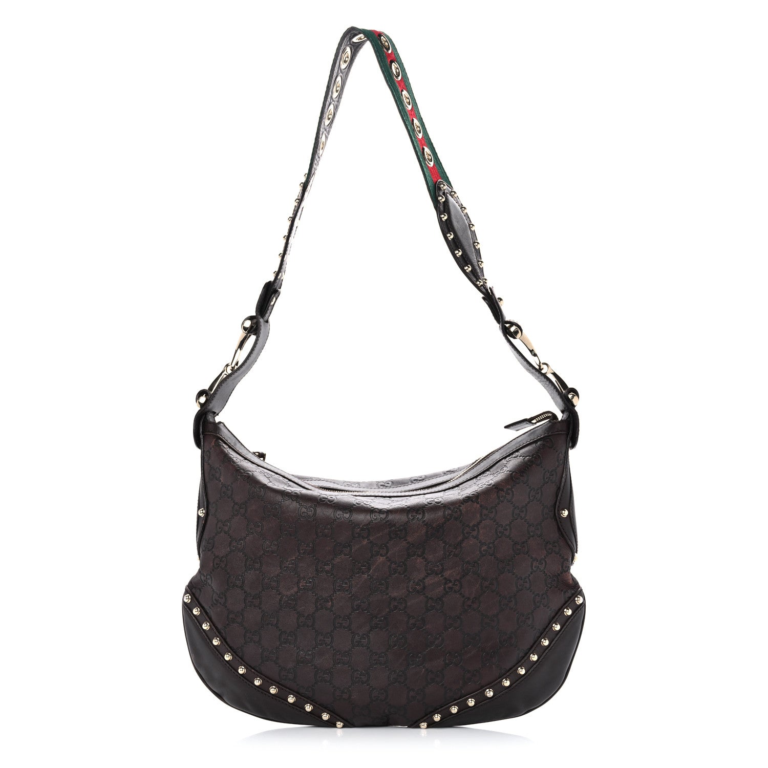 Gucci Calfskin Embossed Monogram Studded Pelham Messenger Bag Dark Brown 1 of 14