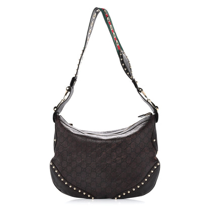 Gucci Calfskin Embossed Monogram Studded Pelham Messenger Bag Dark Brown 1 of 14
