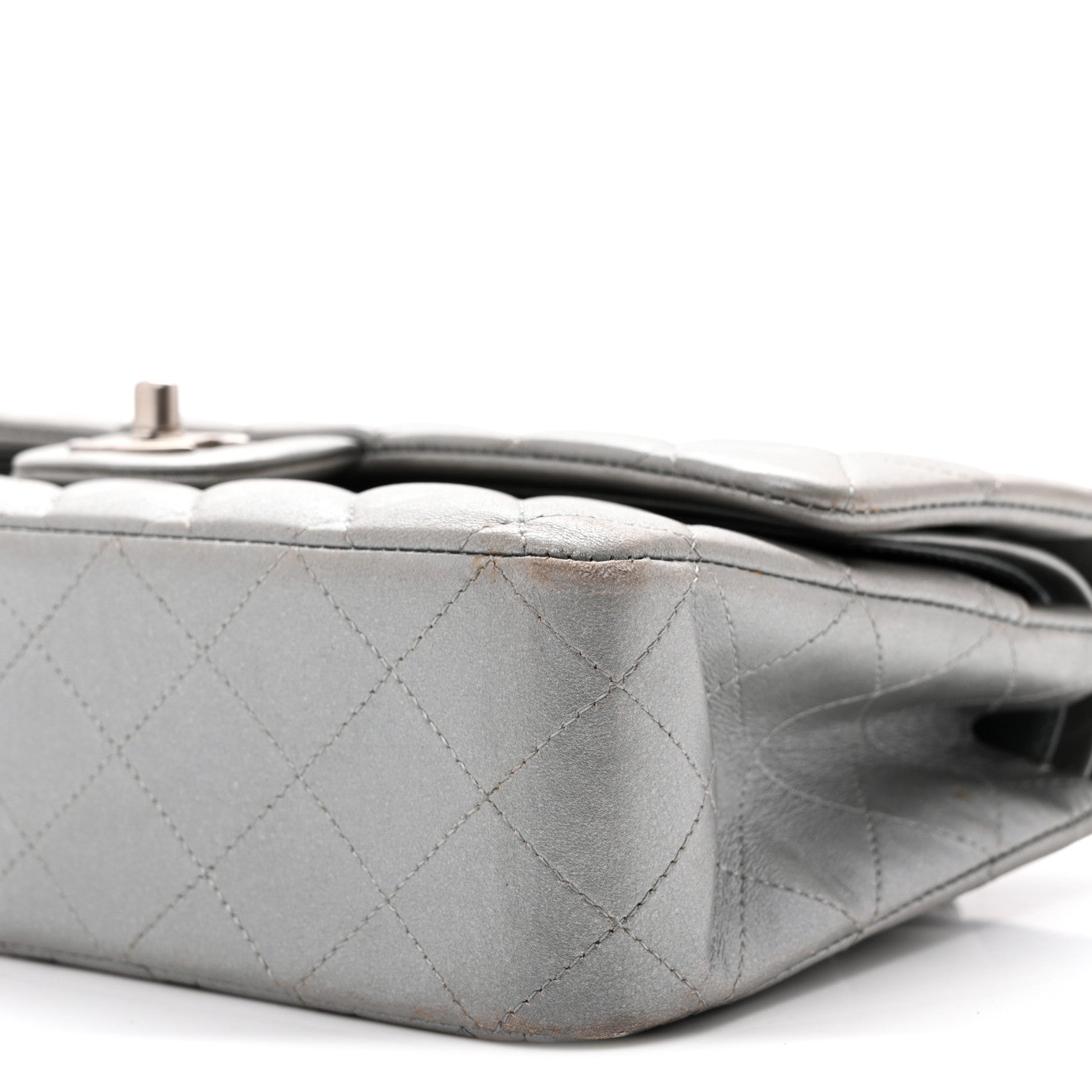 Chanel Metallic Lambskin Quilted Medium Double Flap Silver 10 of 11