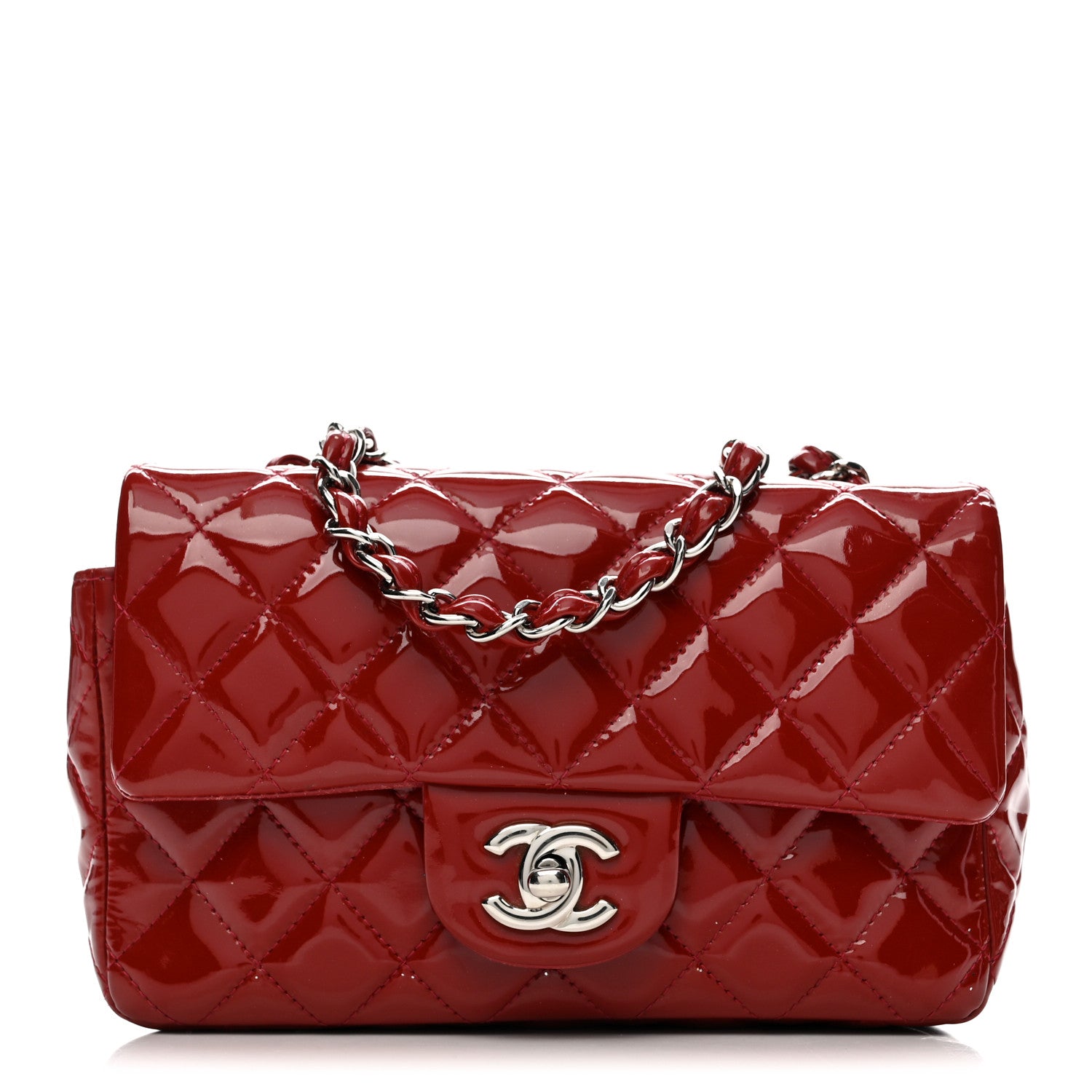 Chanel Patent Calfskin Quilted Mini Rectangular Flap Dark Red 1 of 13