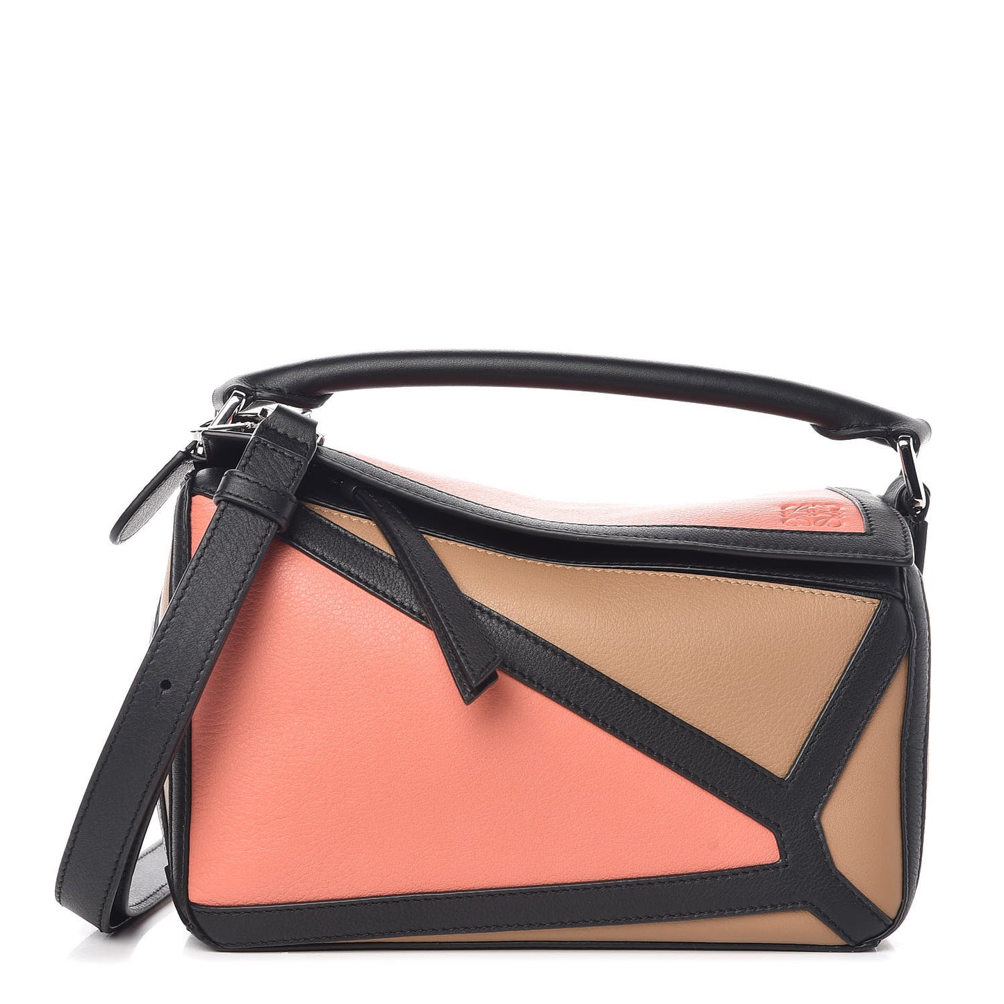 Calfskin Small Graphic Puzzle Bag Pink Tulip Mocca