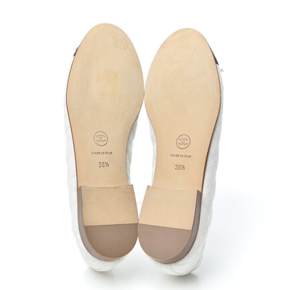 Chanel Canvas Lambskin Quilted CC Cap Toe Ballerina Flats 36.5 White Black 7 of 7