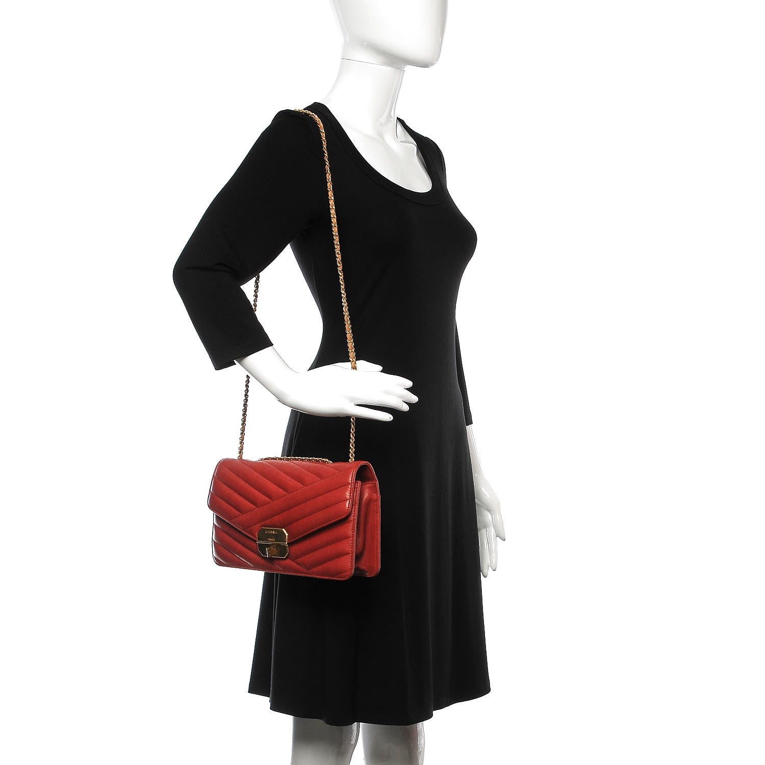 Chanel Calfskin Chevron Quilted Gabrielle Flap Red 3 of 12