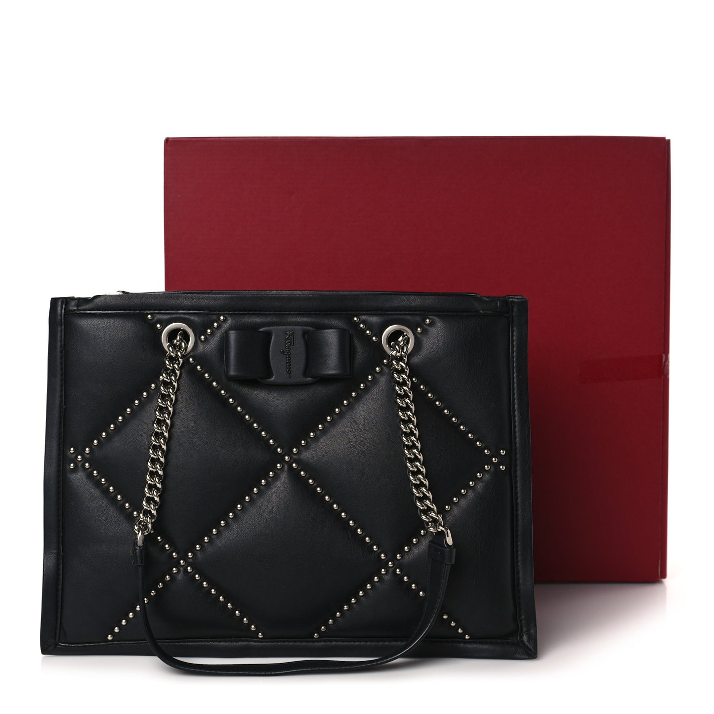 Calfskin Studded Viva Bow Tote Black