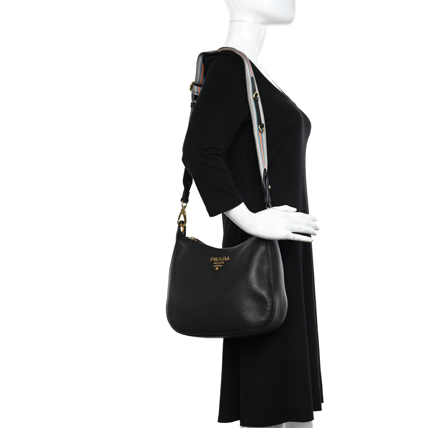 Prada Vitello Phenix Zippered Messenger Hobo Black 2 of 11